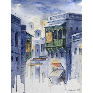 G. N. Qazi, 12 x 16 Inch, Oil on Canvas, Cityscape Painting, AC-GNQ-015